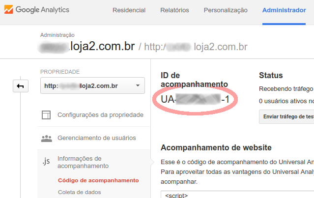 ID de acompanhamento do Google Analytics